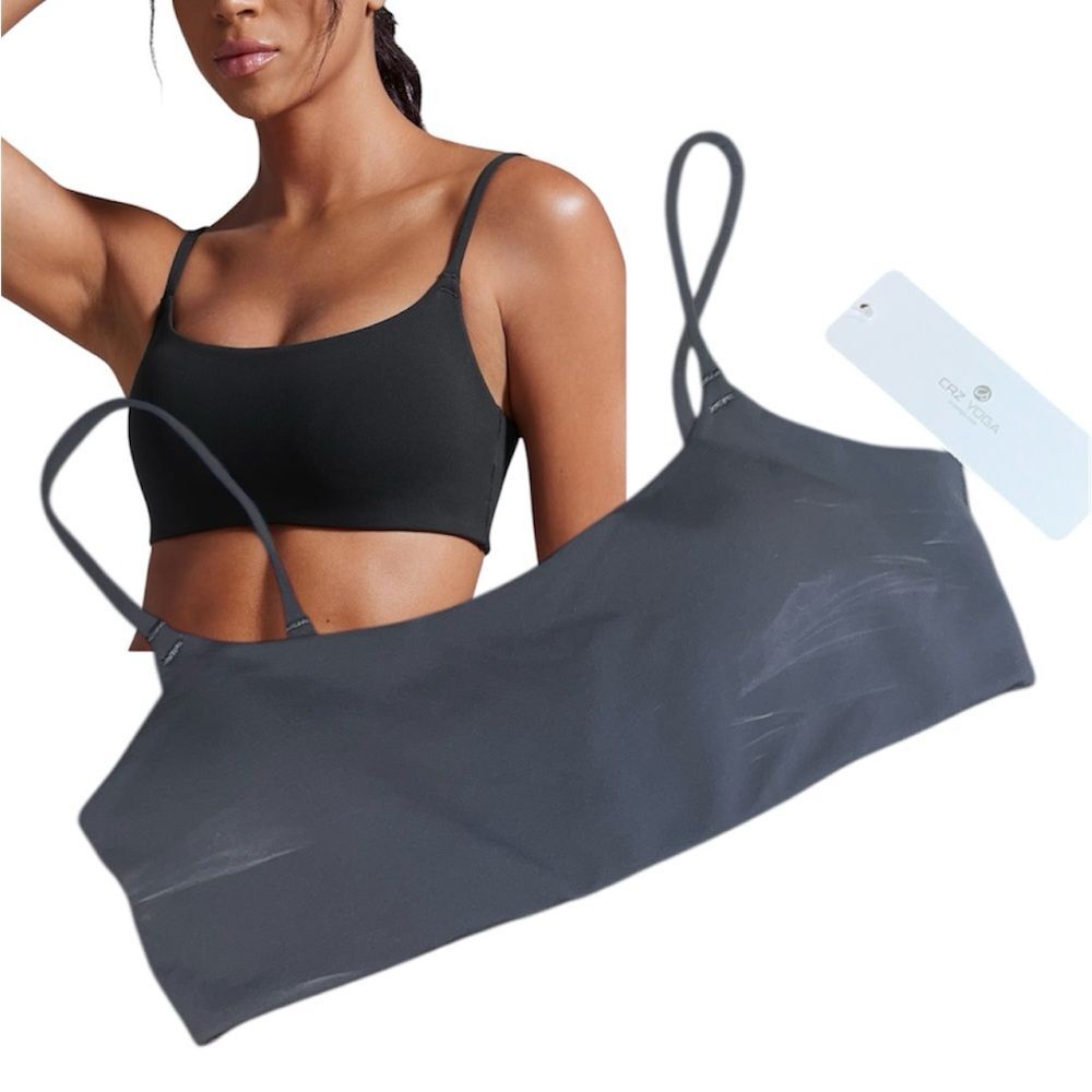 NWT CRZ YOGA Butterbreeze Spaghetti Strap Bra in Lava Smoke Grey #12 H252 Medium